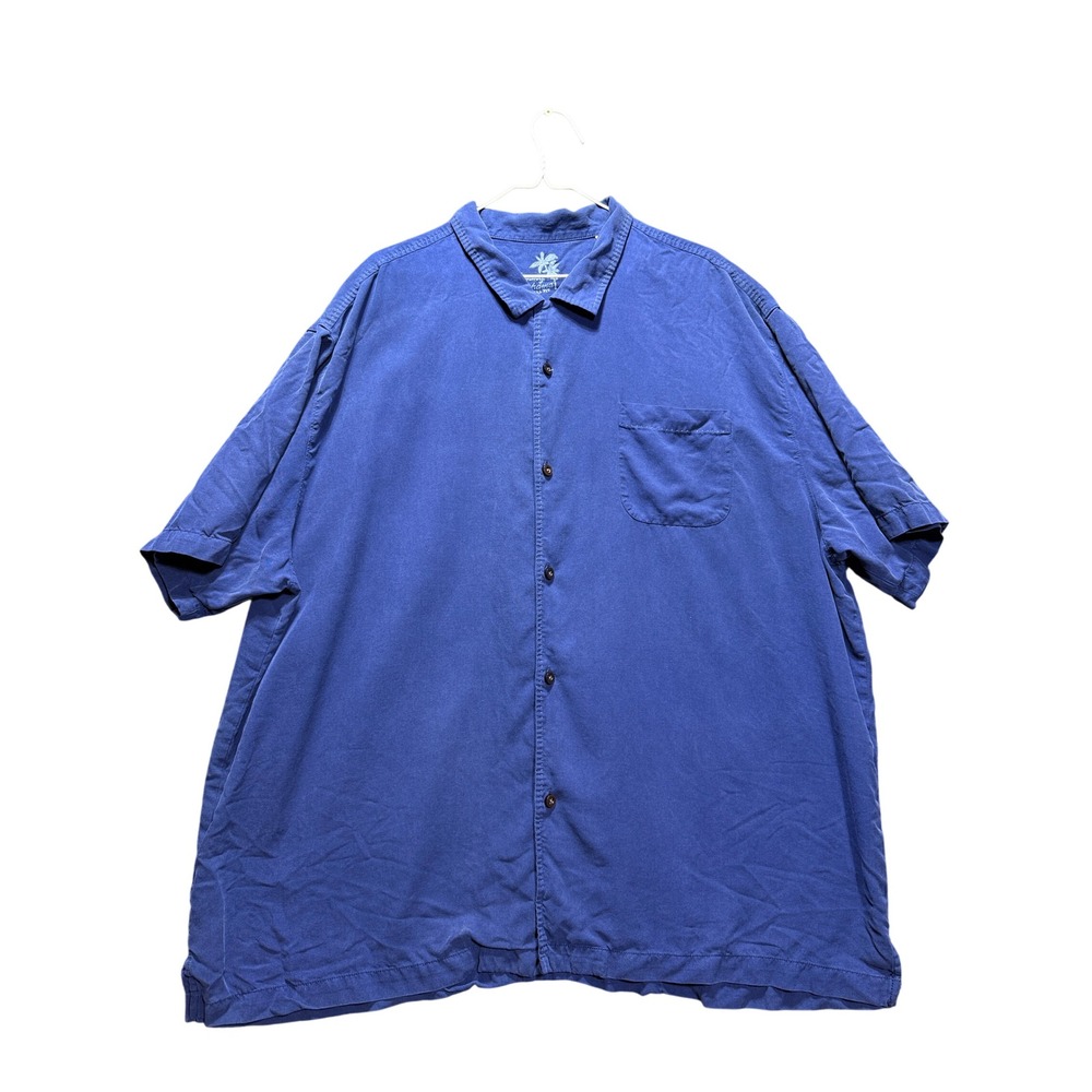 Tommy Bahama Silk Button Down Mens 3XL Navy Blue Short Sleeve Original Fit